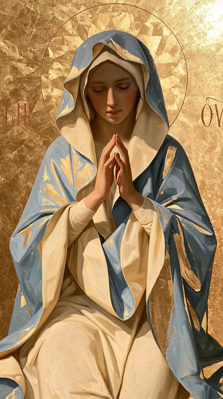 Virgin Mary in Prayer — The Crown of Triangular Gleams