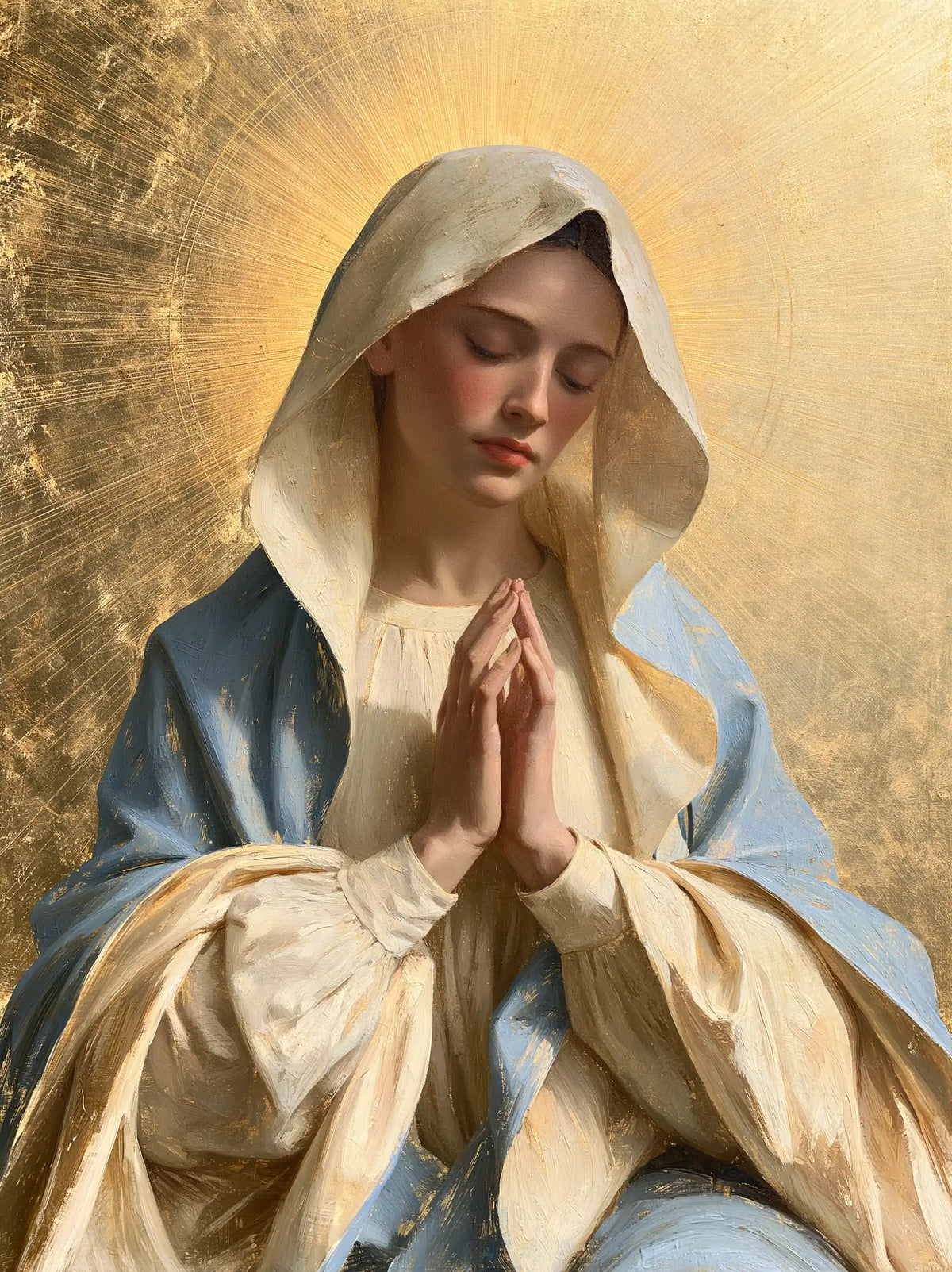 Virgin Mary in Prayer — The Face in a Golden Dawn