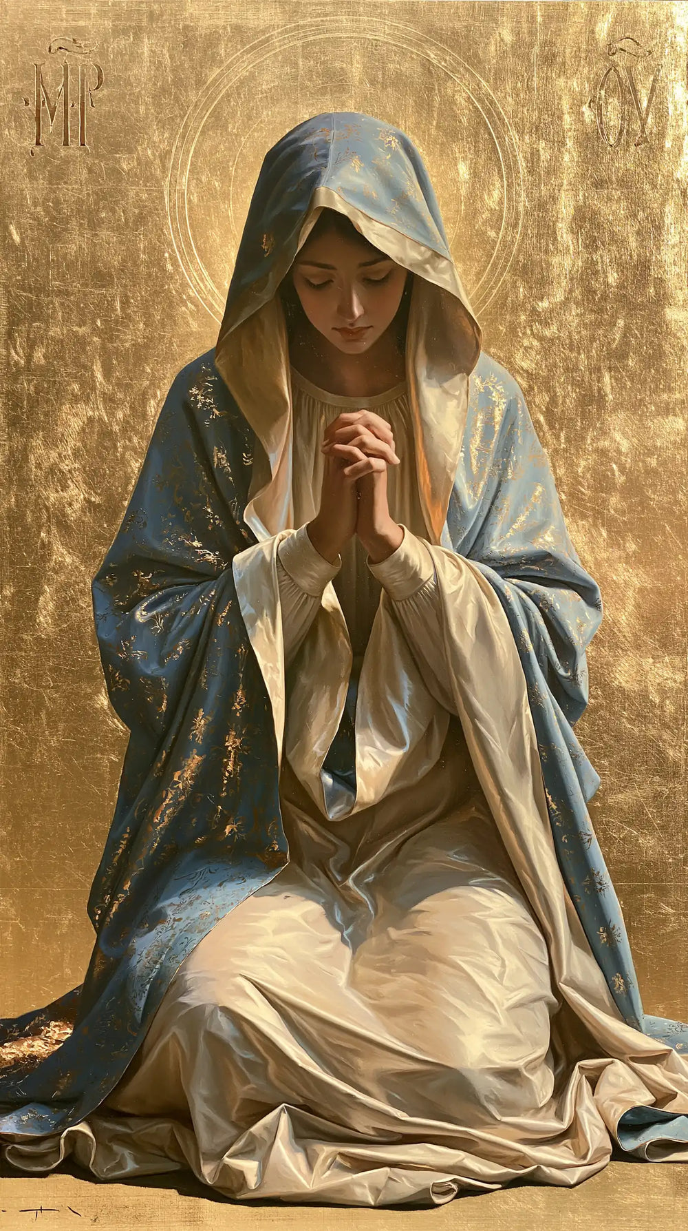 the Virgin Mary in prayer in Contemporary Byzantine style, portrait Christian artwork no. 30