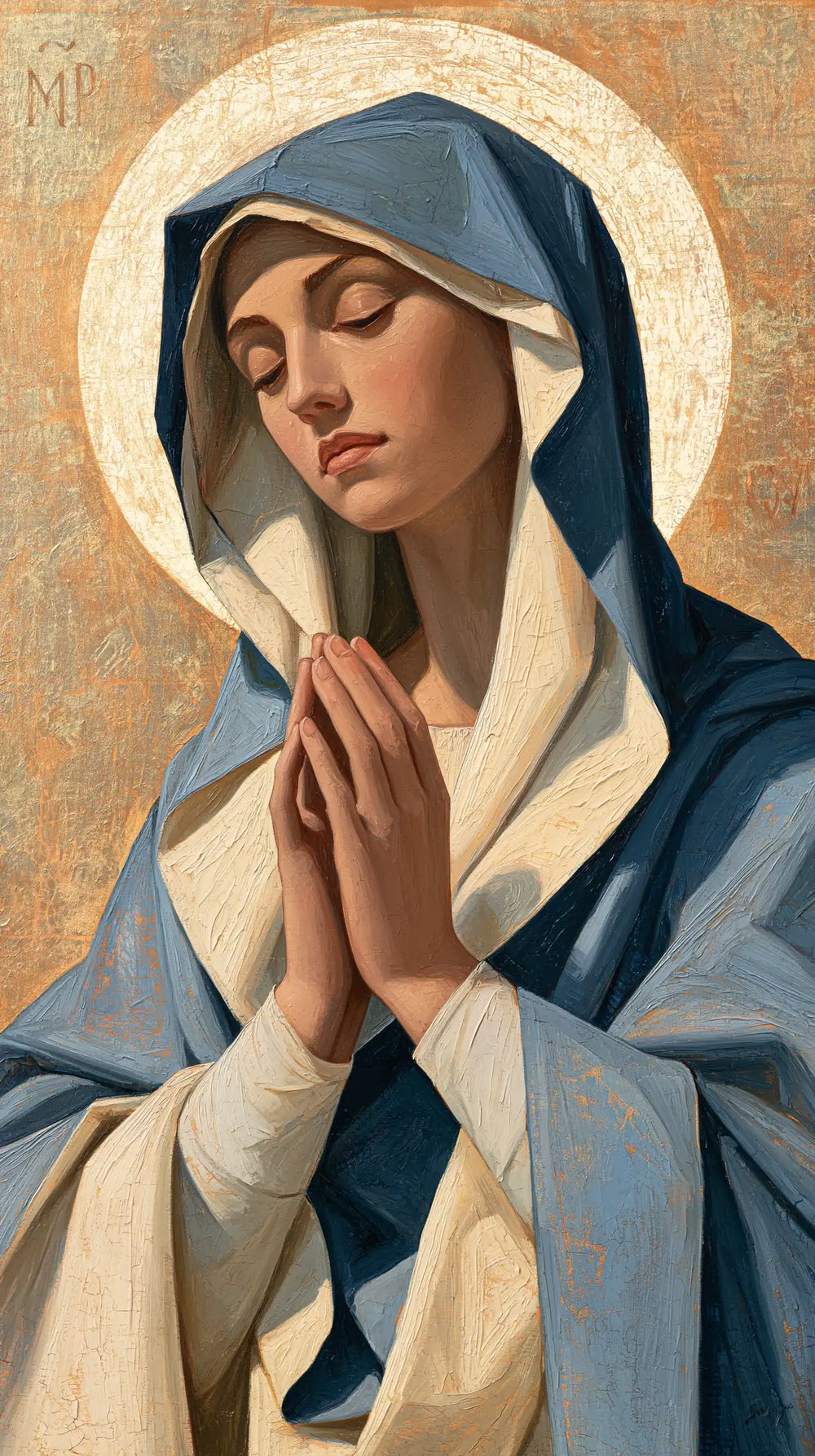 the Virgin Mary in prayer in Contemporary Byzantine style, portrait Christian artwork no. 31