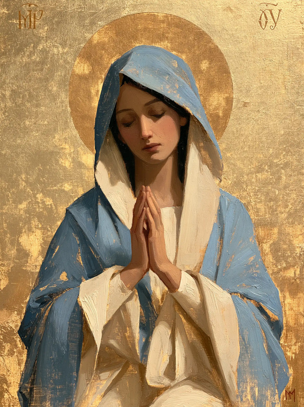 the Virgin Mary in prayer in Contemporary Byzantine style, portrait Christian artwork no. 36