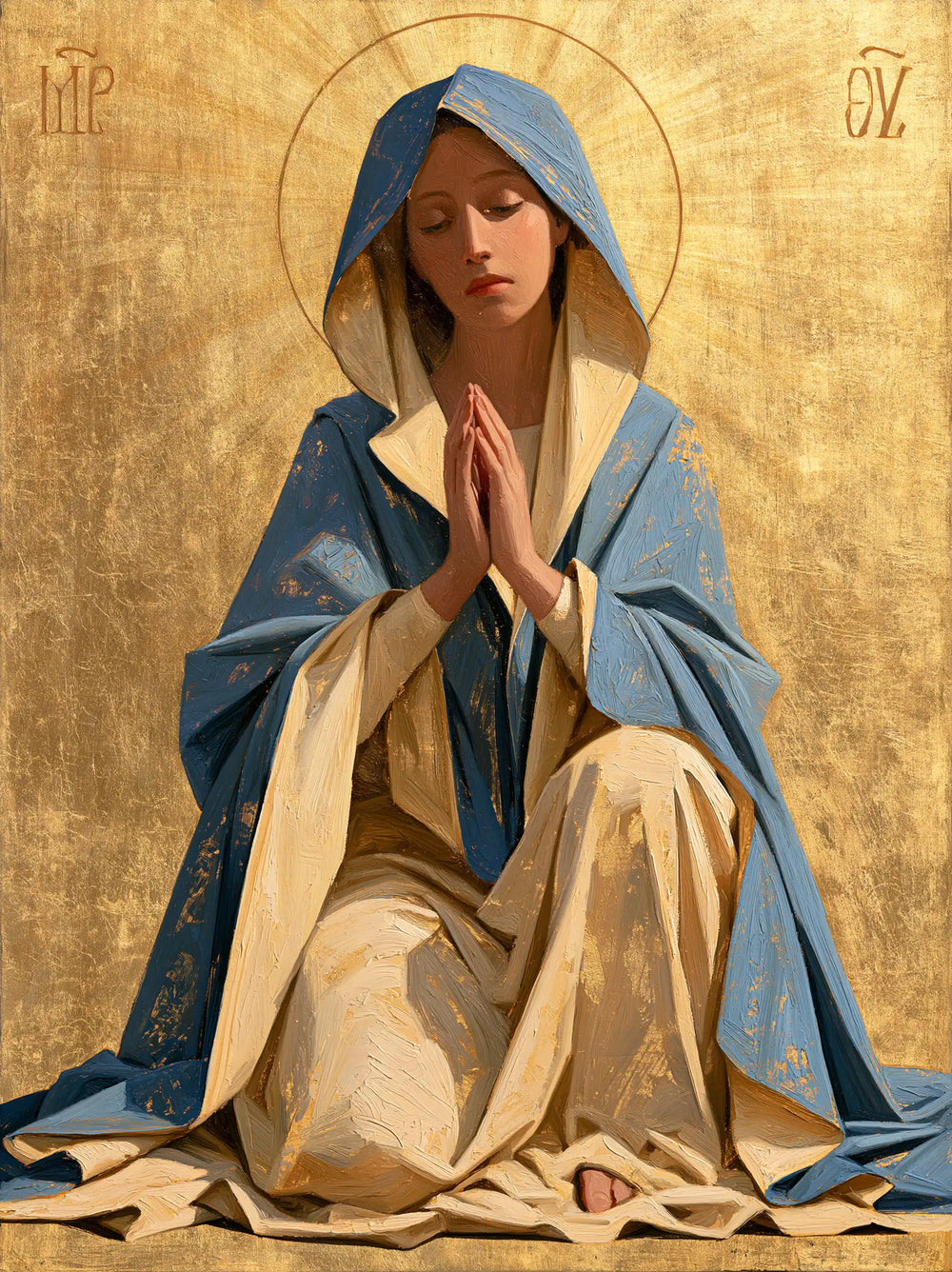 the Virgin Mary in prayer in Contemporary Byzantine style, portrait Christian artwork no. 40