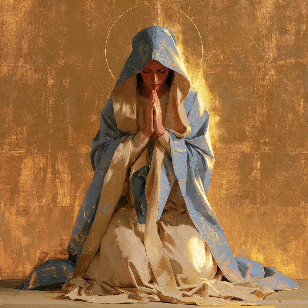 the Virgin Mary in prayer in Contemporary Byzantine style, square Christian artwork no. 2