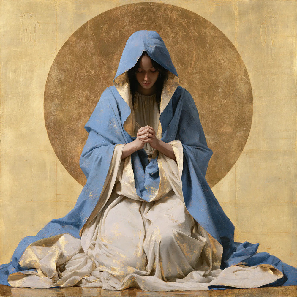 the Virgin Mary in prayer in Contemporary Byzantine style, square Christian artwork no. 11
