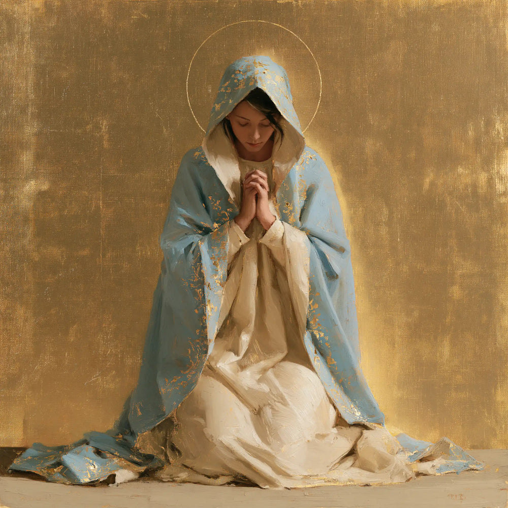 the Virgin Mary in prayer in Contemporary Byzantine style, square Christian artwork no. 12