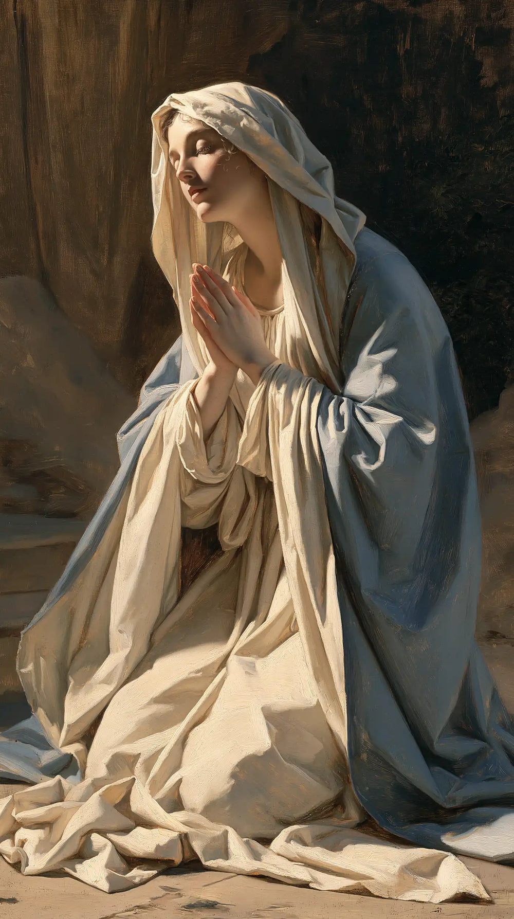 the Virgin Mary in prayer in Florentine Renaissance style, portrait Christian artwork no. 1