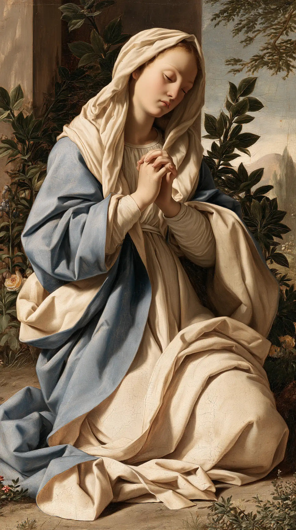 the Virgin Mary in prayer in Florentine Renaissance style, portrait Christian artwork no. 5
