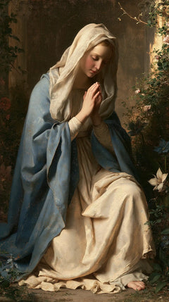 Virgin Mary in Prayer — Prayer beside the Solitary Lily