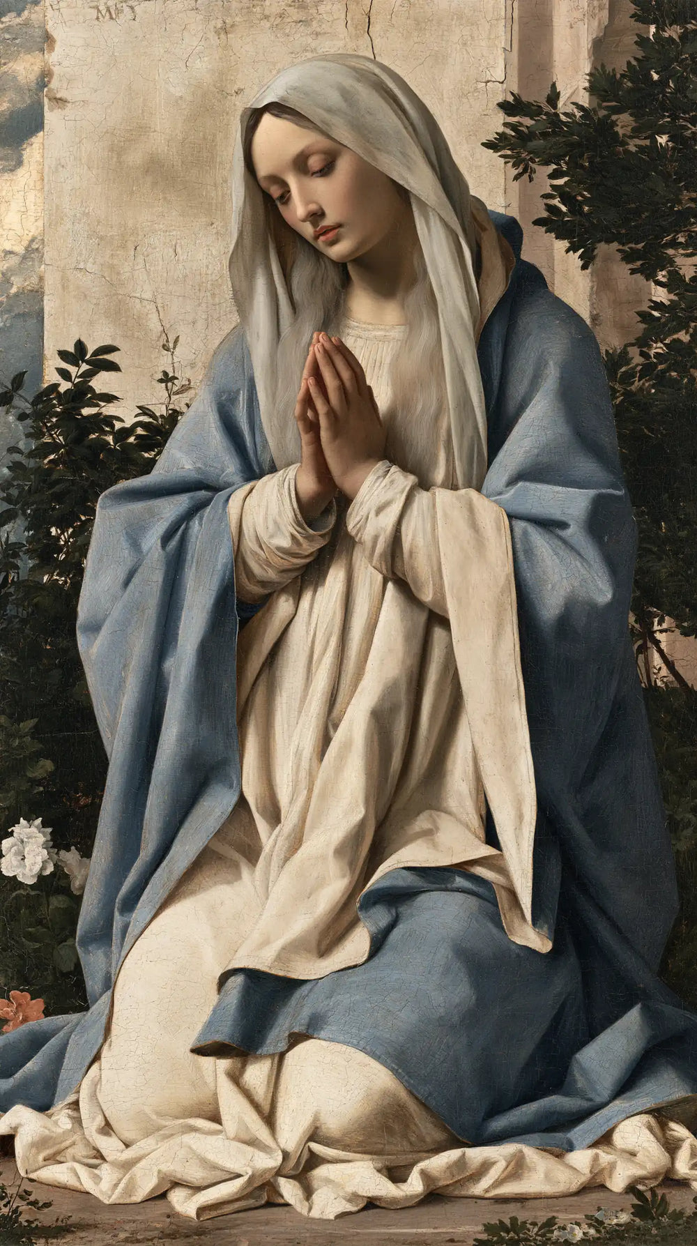 the Virgin Mary in prayer in Florentine Renaissance style, portrait Christian artwork no. 28