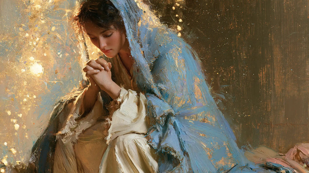 the Virgin Mary in prayer in Impressionist style, landscape Christian artwork no. 10
