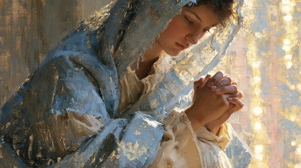 the Virgin Mary in prayer in Impressionist style, landscape Christian artwork no. 11