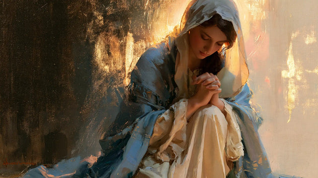 Virgin Mary in Prayer — Prayer between Shadow and Amber