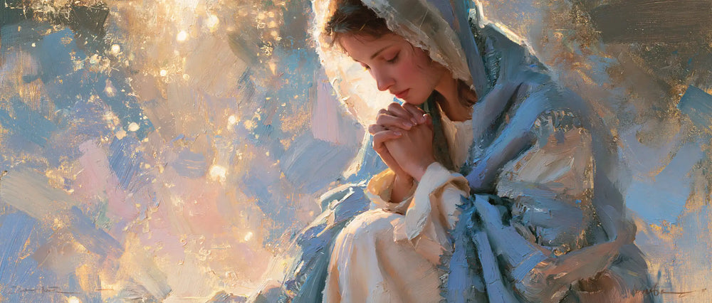 the Virgin Mary in prayer in Impressionist style, landscape Christian artwork no. 17