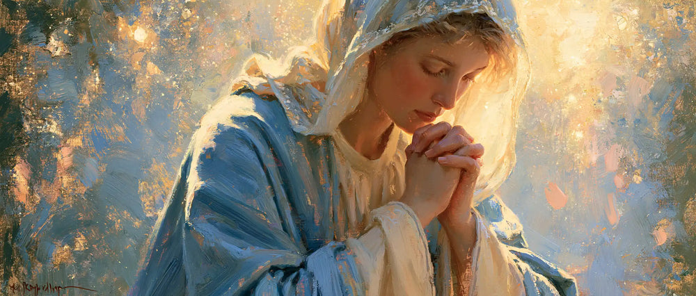 the Virgin Mary in prayer in Impressionist style, landscape Christian artwork no. 20