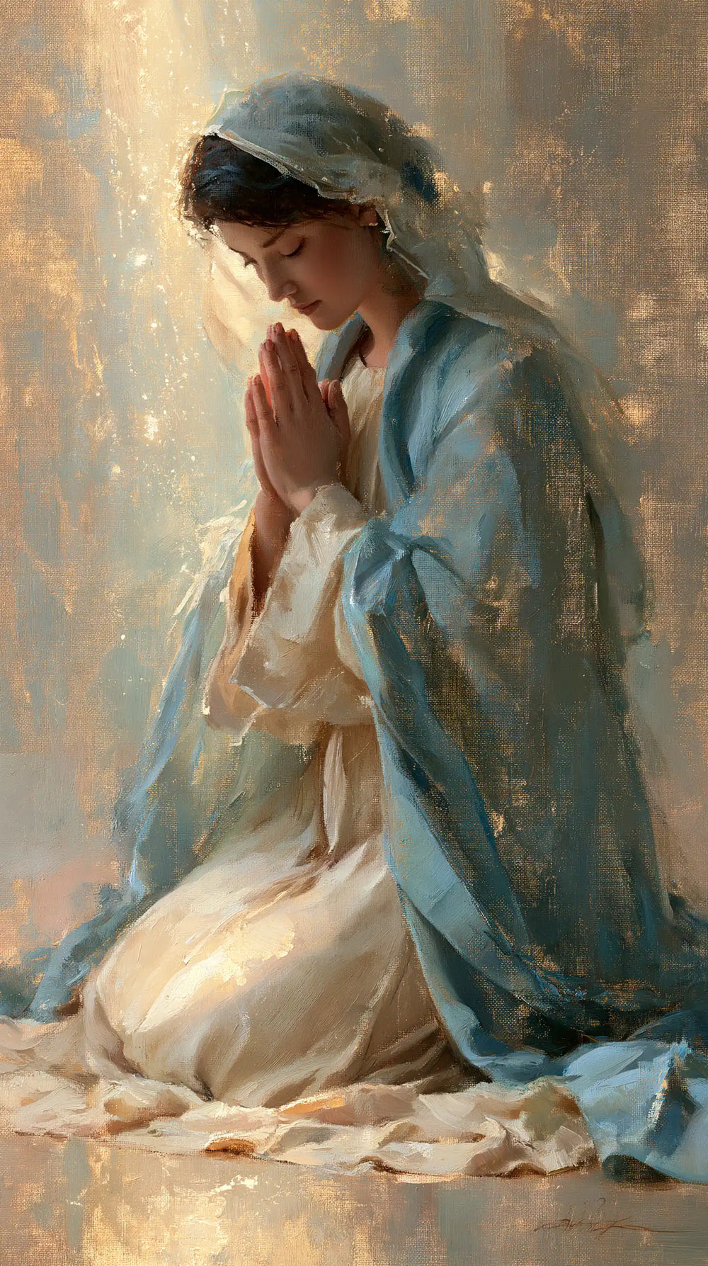 the Virgin Mary in prayer in Impressionist style, portrait Christian artwork no. 15