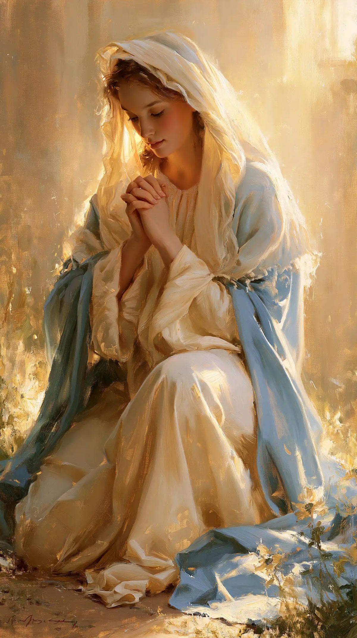 Virgin Mary in Prayer — Prayer in a Golden Bloom