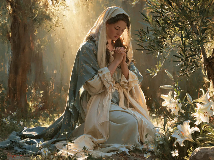 Virgin Mary in Prayer - Mary in a Sacred Garden · Landscape n° 2