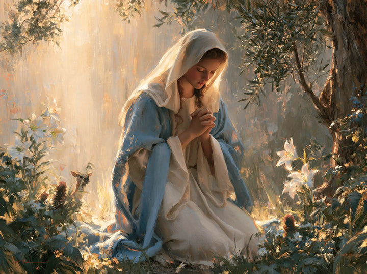 Virgin Mary in Prayer - Mary in a Sacred Garden · Landscape n° 3