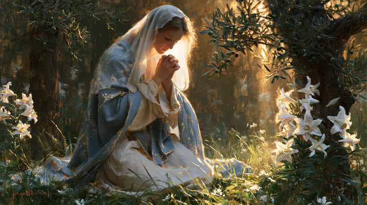 Virgin Mary in Prayer - Mary in a Sacred Garden · Landscape n° 8