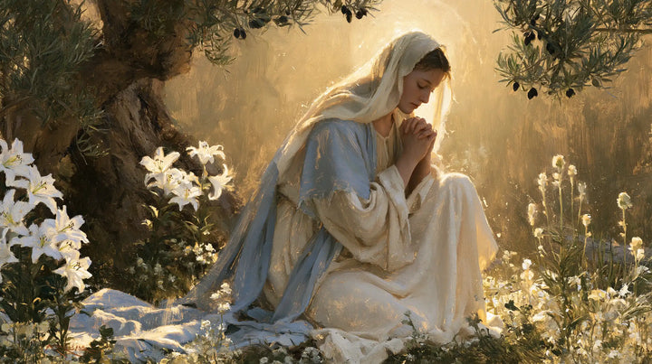 Virgin Mary in Prayer - Mary in a Sacred Garden · Landscape n° 12
