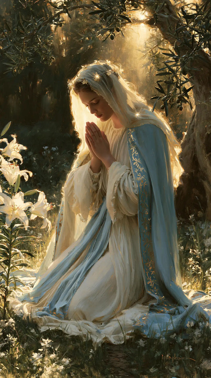 Virgin Mary in Prayer - Mary in a Sacred Garden · Portrait n° 7