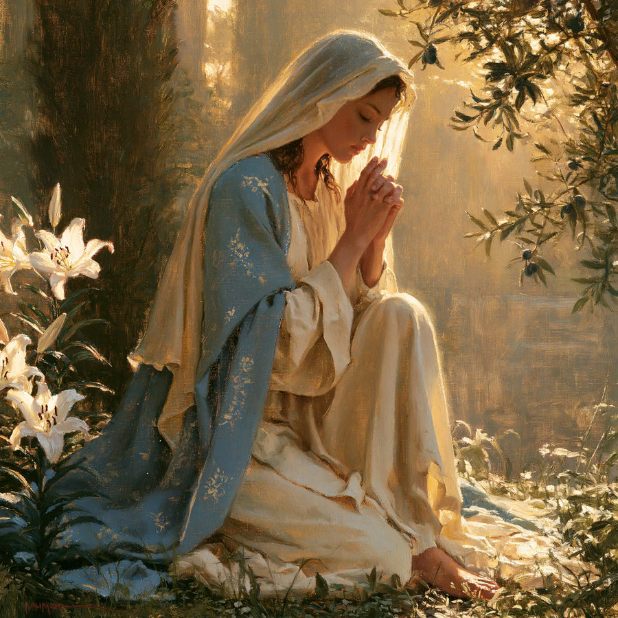 Virgin Mary in Prayer - Mary in a Sacred Garden · Square n° 1