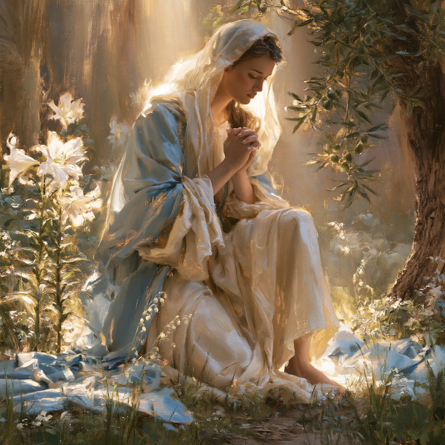 Virgin Mary in Prayer - Mary in a Sacred Garden · Square n° 2