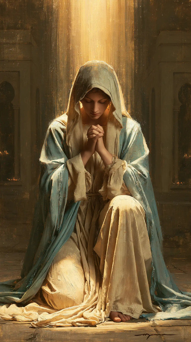 Virgin Mary in Prayer — Prayer in a Sea-Green Cloak