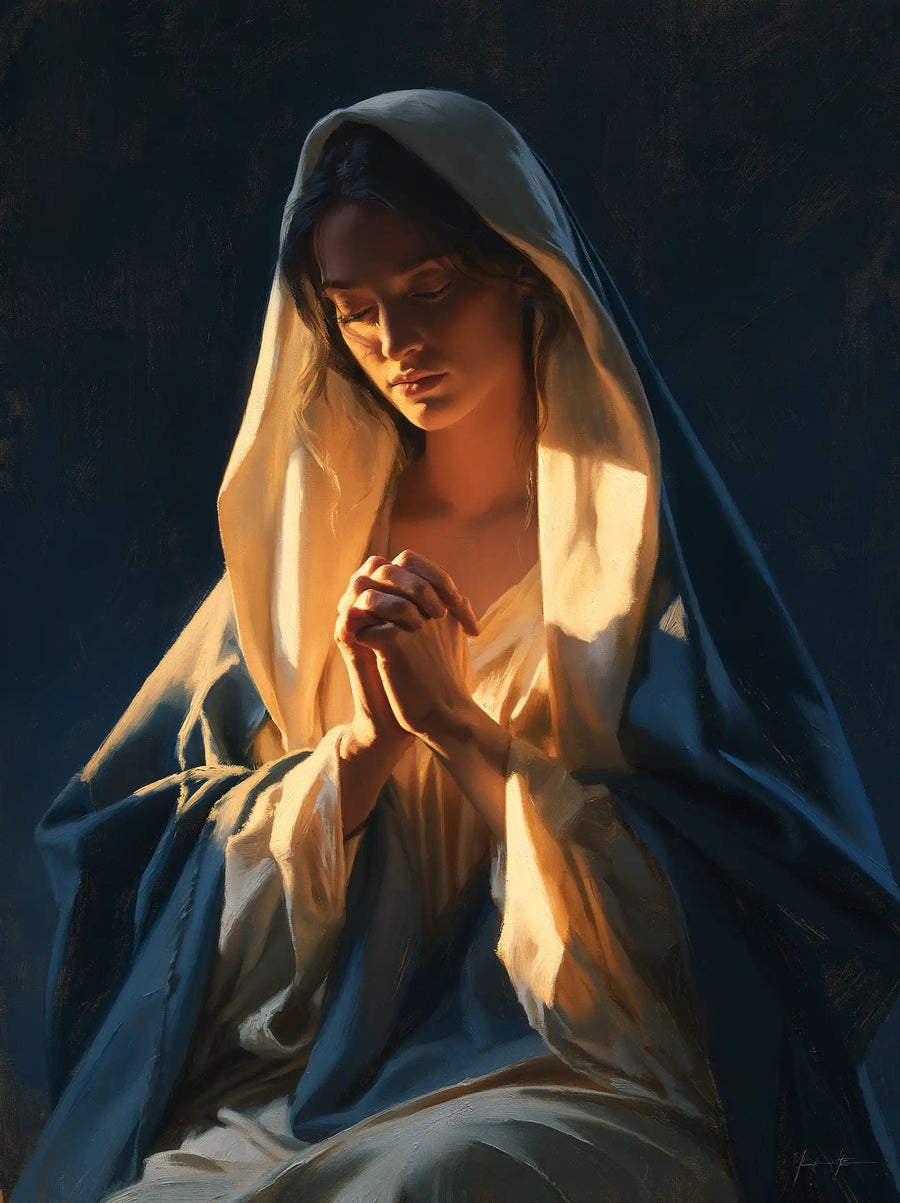 Virgin Mary in Prayer - Midnight Blue Chiaroscuro · Portrait n° 13