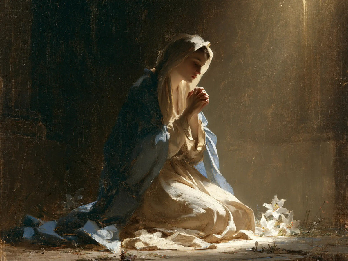 Virgin Mary in Prayer — Prayer before the White Flower