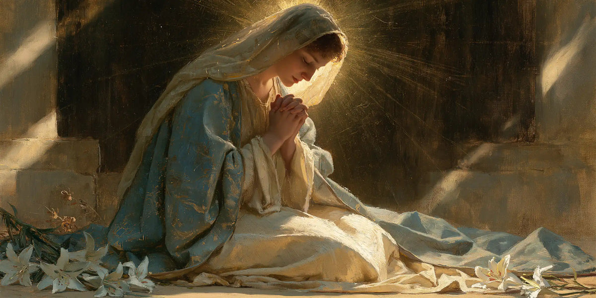 Virgin Mary in Prayer — Prayer beneath the Halo of Fine Rays