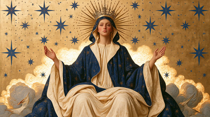 Mary, Queen of Heaven — Raised Palms in the Field of Stars