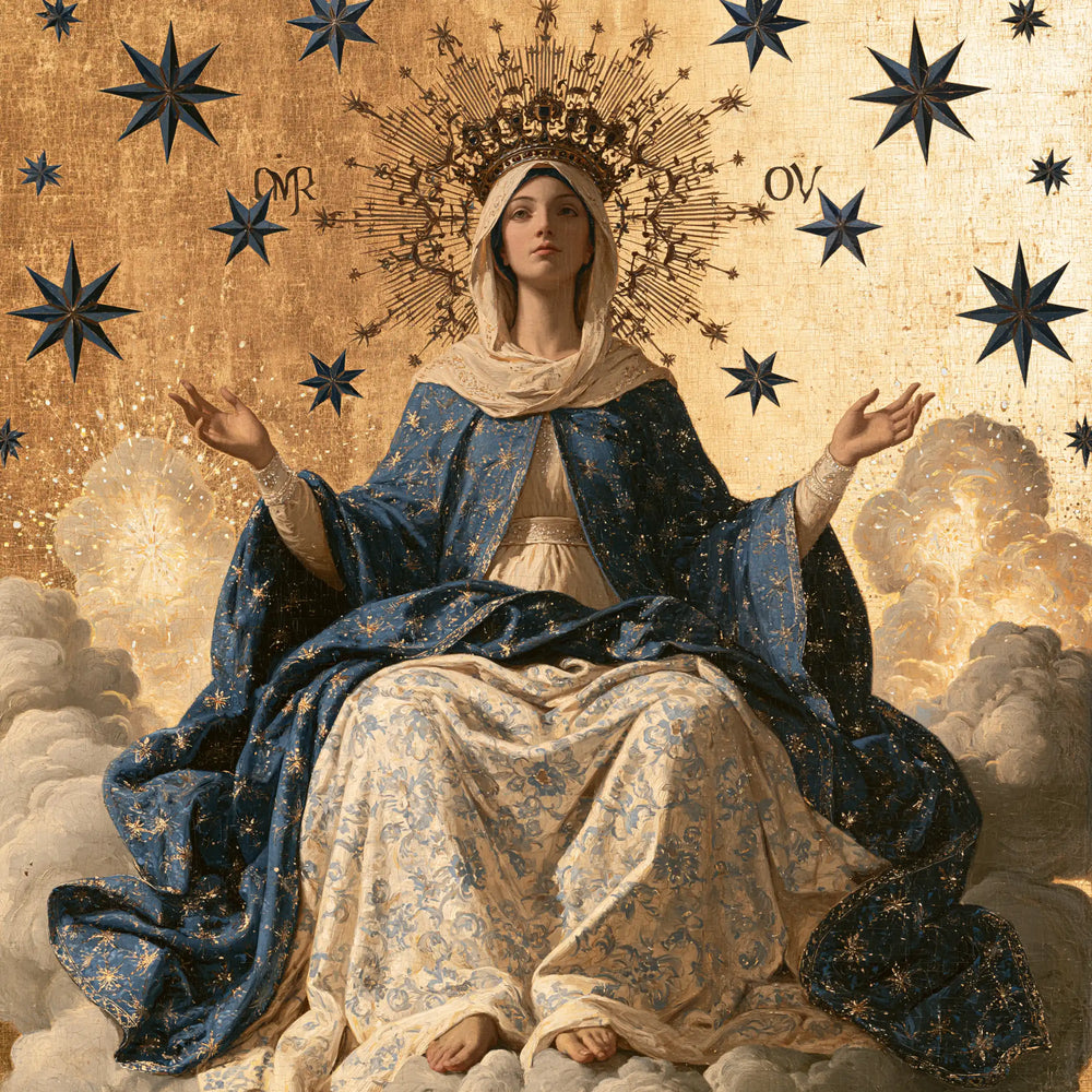 Mary as Queen of Heaven in a contemporary Byzantine icon in Contemporary Byzantine style, square Christian artwork no. 3