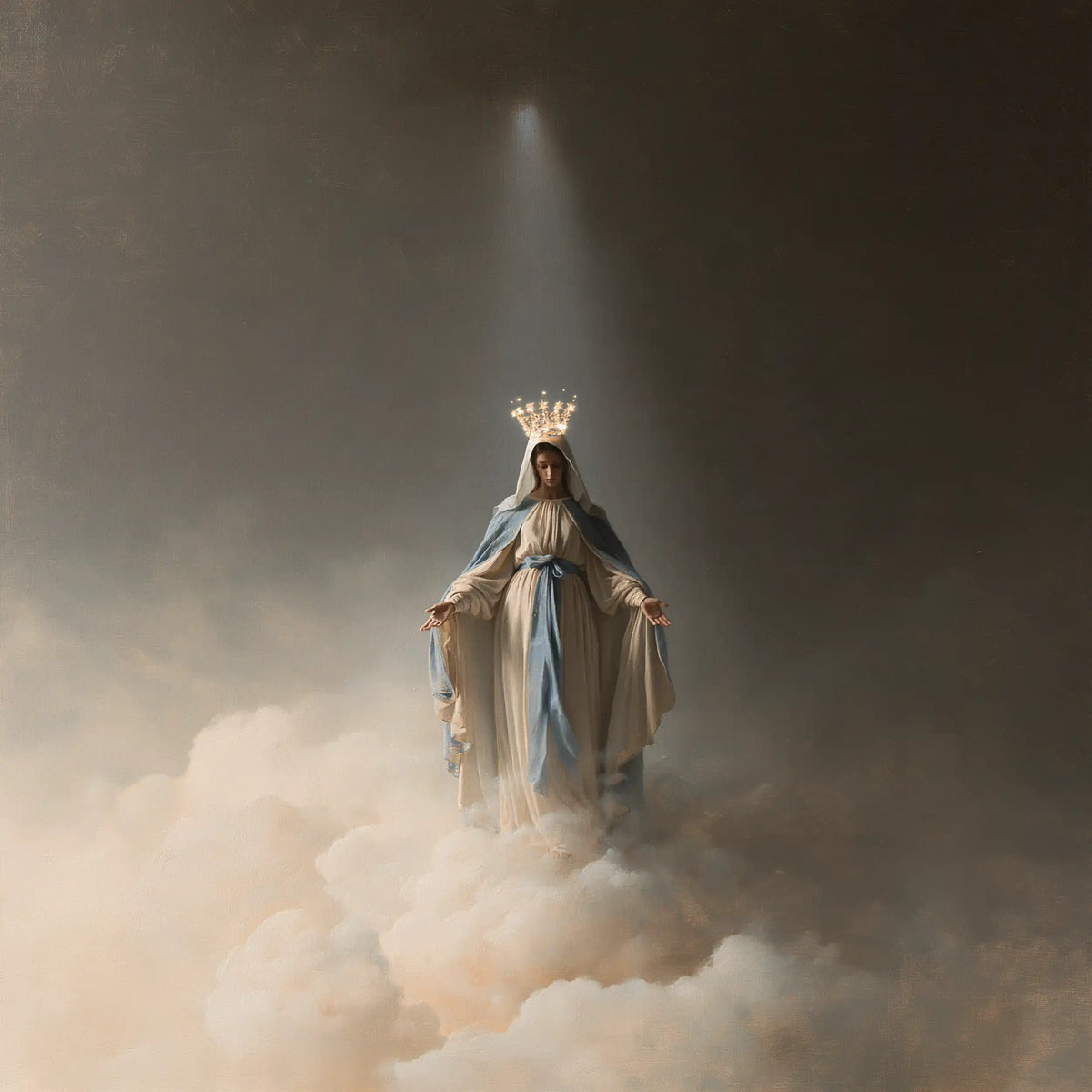 Mary as Queen of Heaven in a minimalist composition in Contemporary Minimalism style, square Christian artwork no. 3