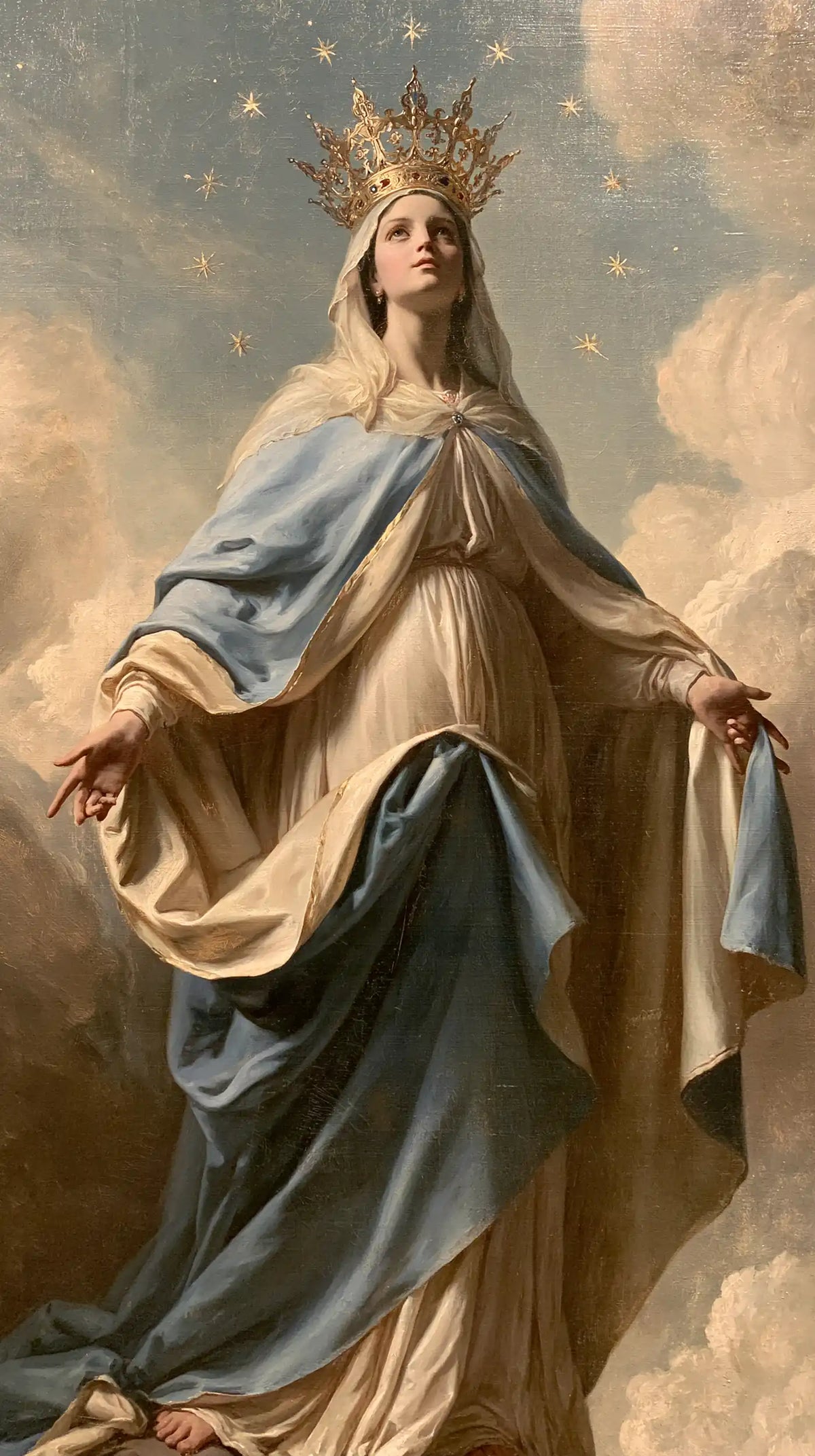 Mary, Queen of Heaven — The Raised Blue Fold Beneath the Golden Robe