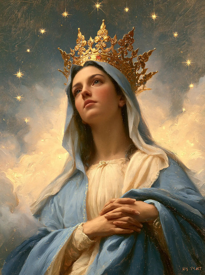 Mary, Queen of Heaven — Peaceful Fingers Beneath Flowering Gold