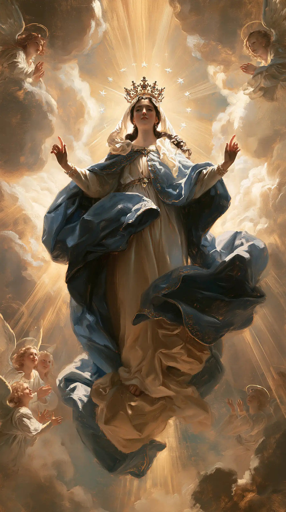 Mary glorified as Queen of Heaven in Heavenly Glory style, portrait Christian artwork no. 1