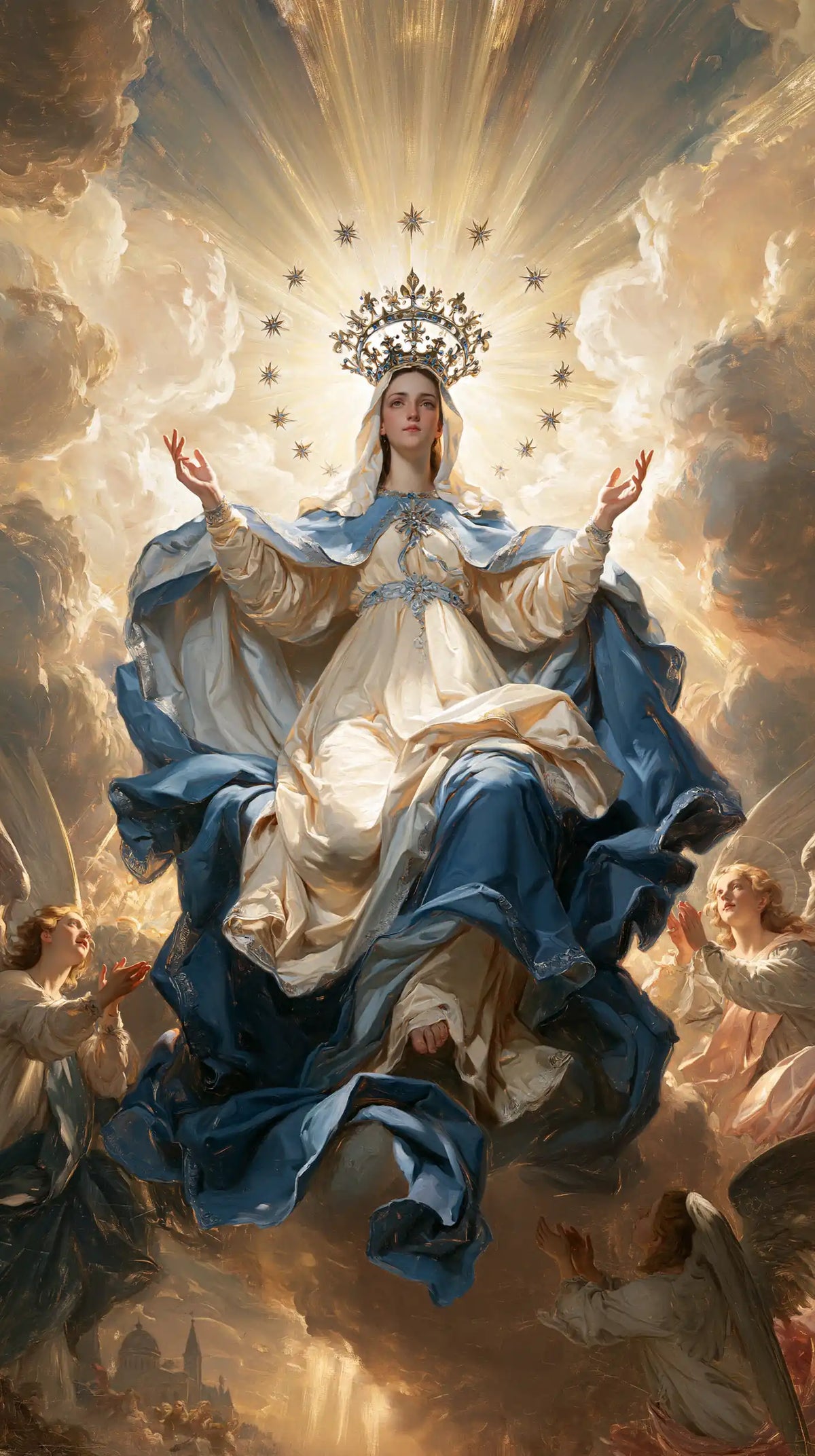 Mary glorified as Queen of Heaven in Heavenly Glory style, portrait Christian artwork no. 21