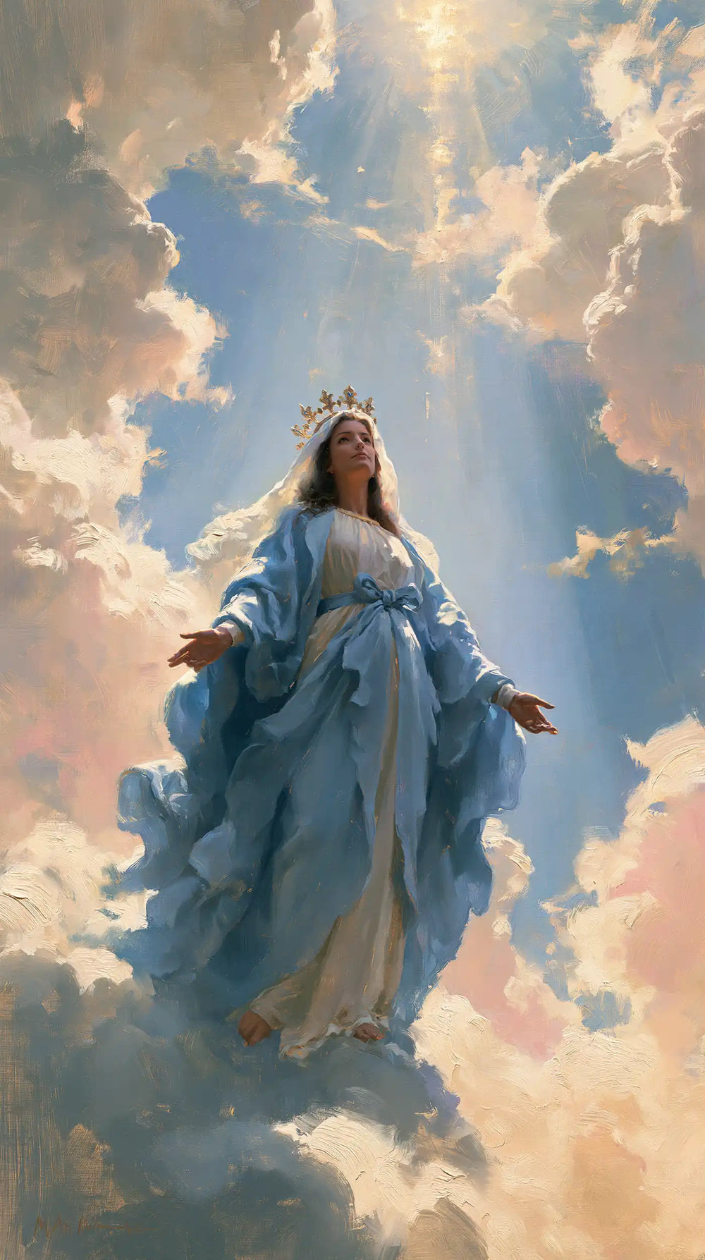 Mary as Queen of Heaven in an impressionist atmosphere in Impressionist style, portrait Christian artwork no. 9