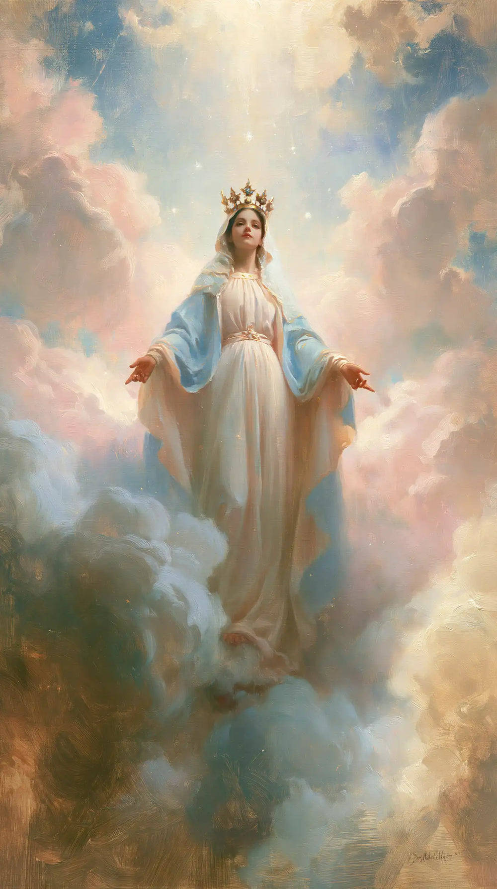 Mary as Queen of Heaven in an impressionist atmosphere in Impressionist style, portrait Christian artwork no. 22