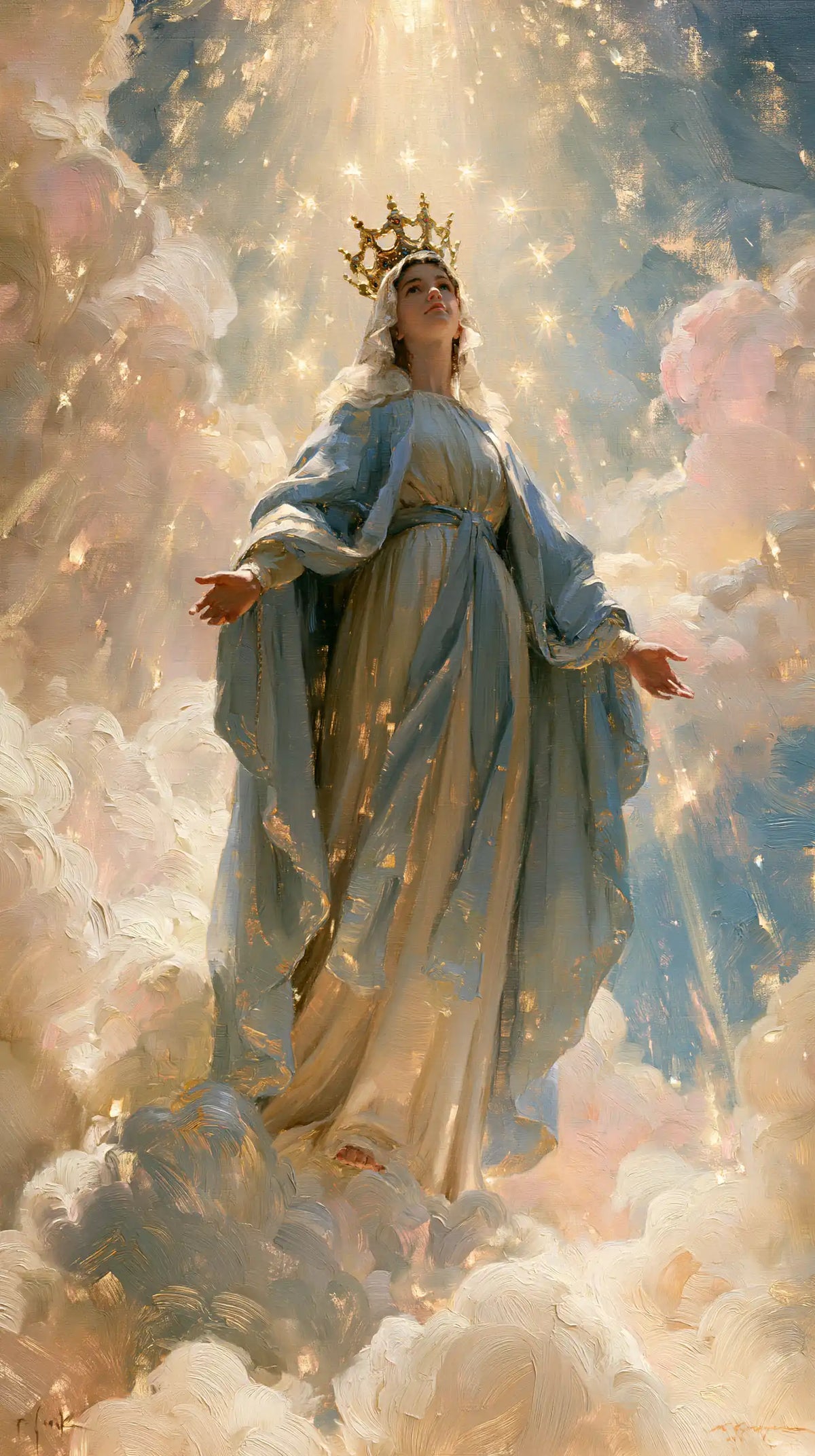 Mary as Queen of Heaven in an impressionist atmosphere in Impressionist style, portrait Christian artwork no. 24