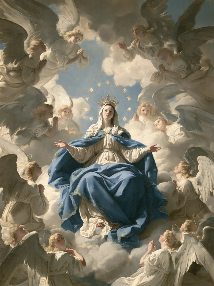 Mary, Queen of Heaven — Blue Repose Beneath the Flying Angels