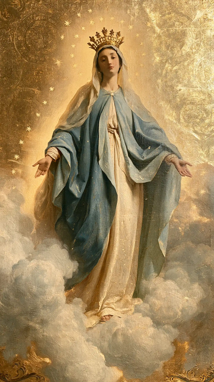 Mary, Queen of Heaven — The Gentle Presence in Golden Dust