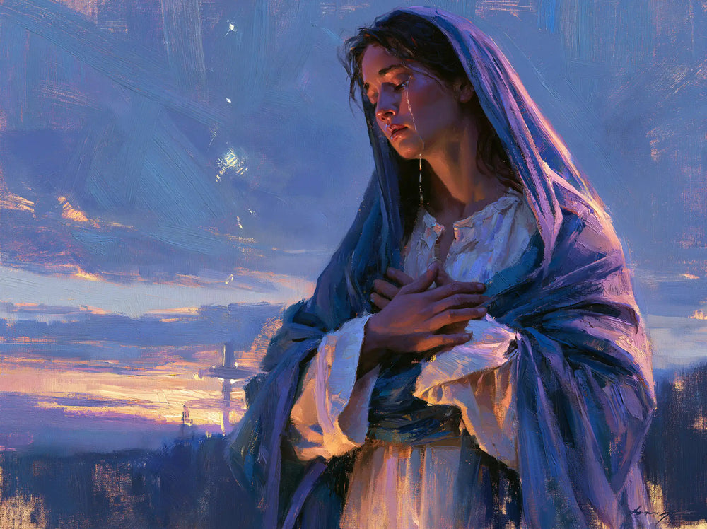 Our Lady of Sorrows in an impressionist atmosphere in Impressionist style, landscape Christian artwork no. 2