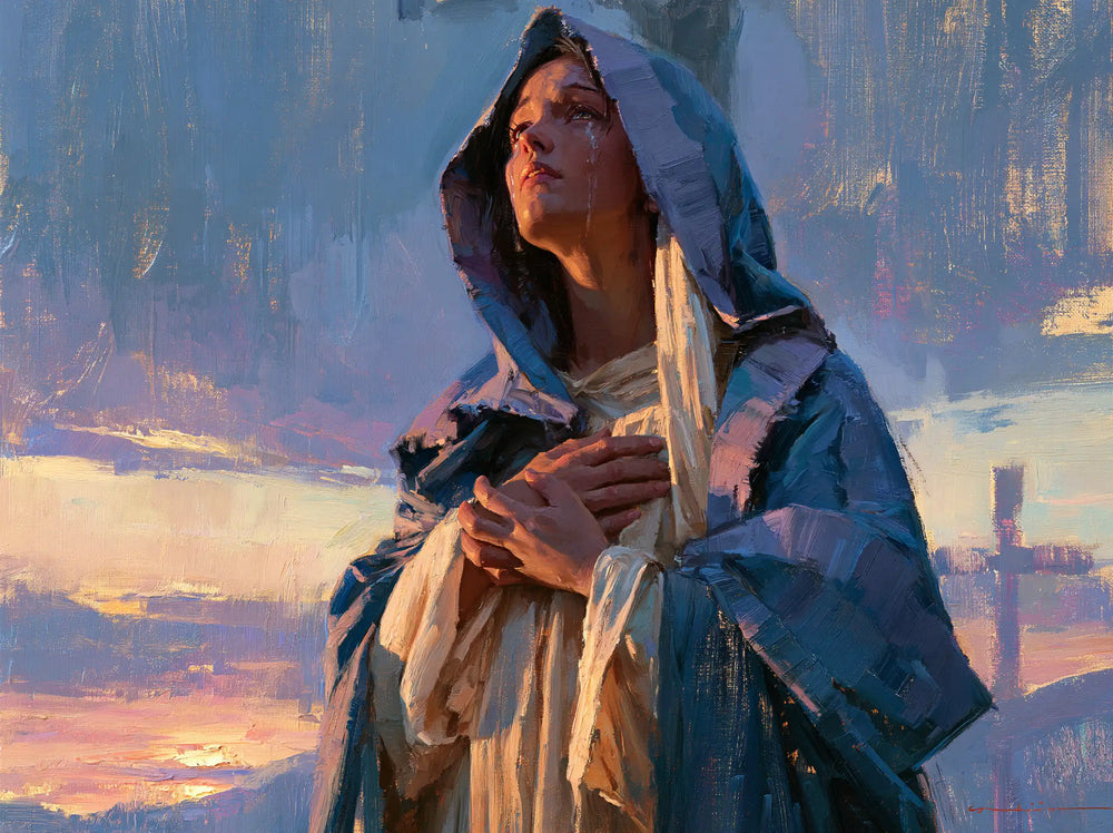 Our Lady of Sorrows in an impressionist atmosphere in Impressionist style, landscape Christian artwork no. 11