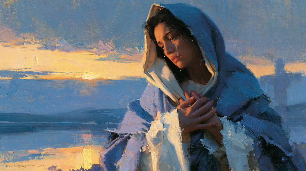 Our Lady of Sorrows in an impressionist atmosphere in Impressionist style, landscape Christian artwork no. 22