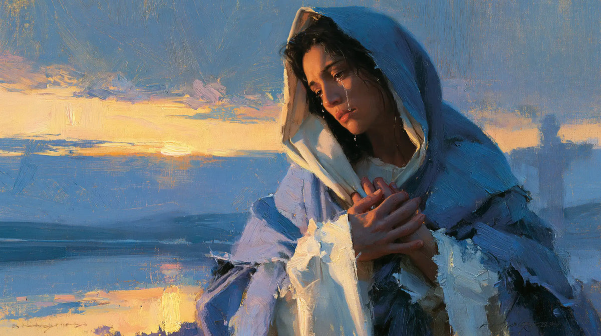 Our Lady of Sorrows in an impressionist atmosphere in Impressionist style, landscape Christian artwork no. 22