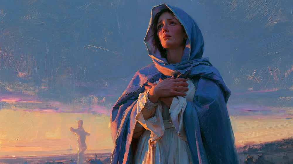 Our Lady of Sorrows in an impressionist atmosphere in Impressionist style, landscape Christian artwork no. 23