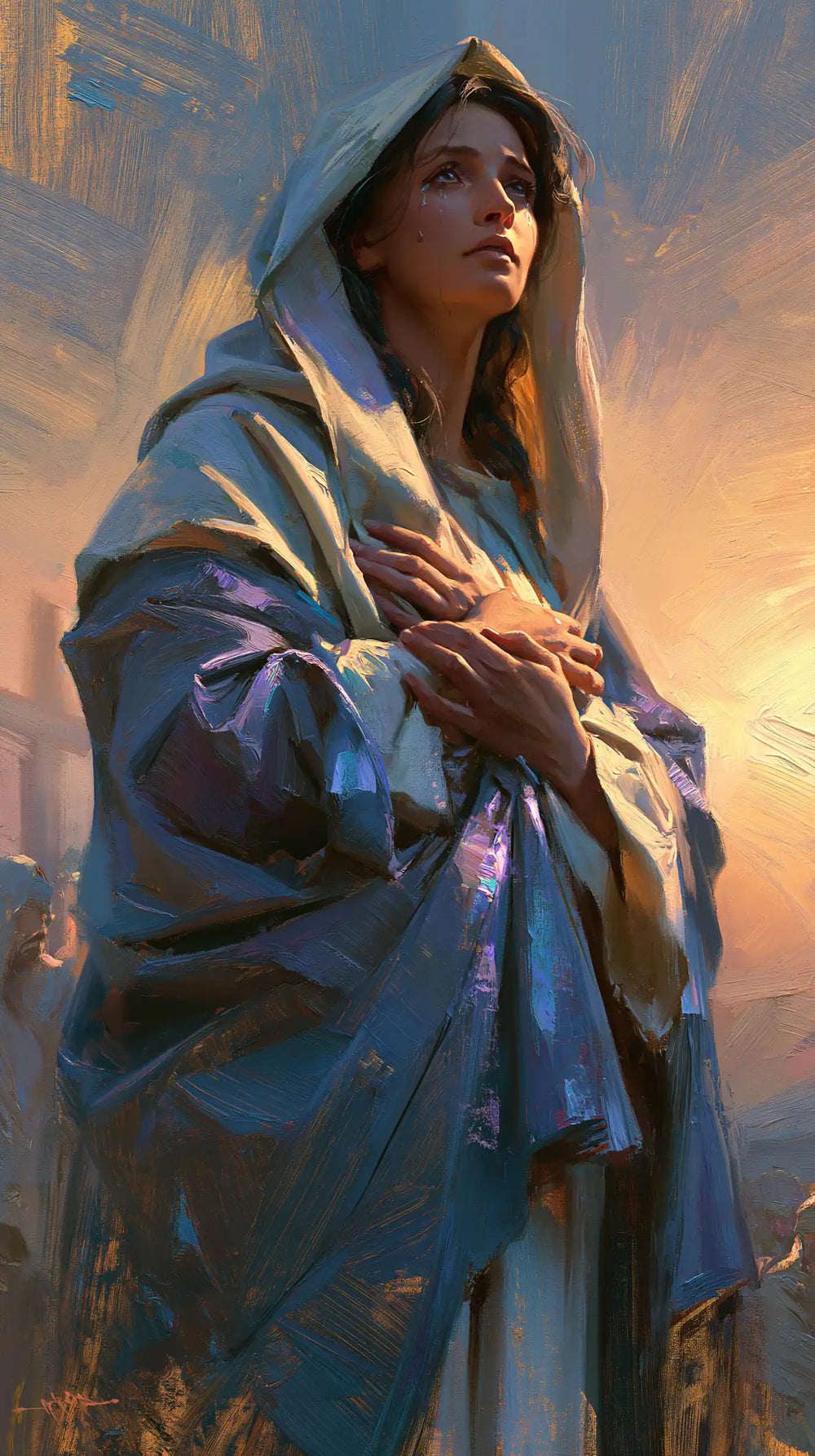 Our Lady of Sorrows in an impressionist atmosphere in Impressionist style, portrait Christian artwork no. 3