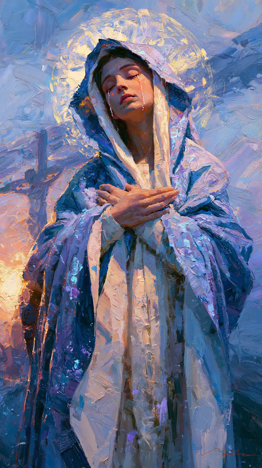Our Lady of Sorrows in an impressionist atmosphere in Impressionist style, portrait Christian artwork no. 6